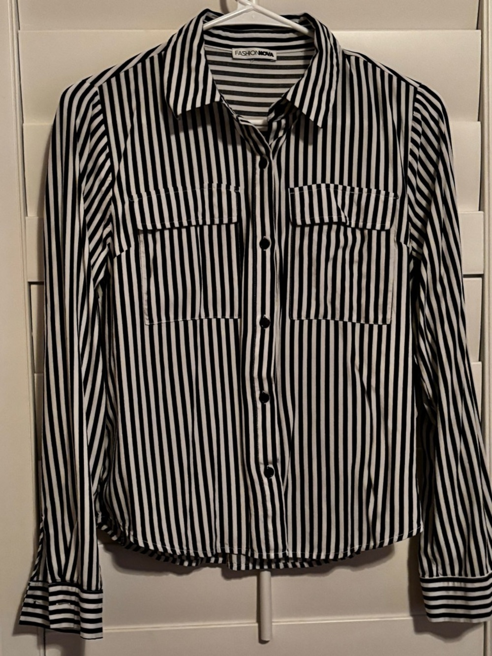 Fashion Nova Black and White Striped Button-Up Shirt